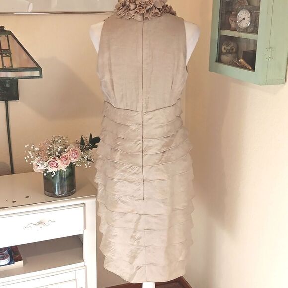 London Times Gold Ruffled and Layered Dress. Cocktail. Evening. Wedding. - Picture 5 of 9